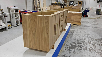Rift White Oak bath vanity, styled bathroom