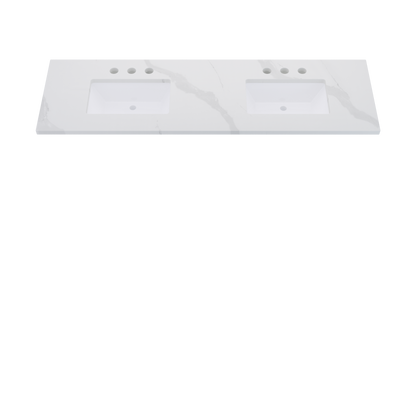 73" Vanderloc Silestone® Quartz Bathroom Vanity Top | Double Rectangle Sink | Centered in Classic Calacatta