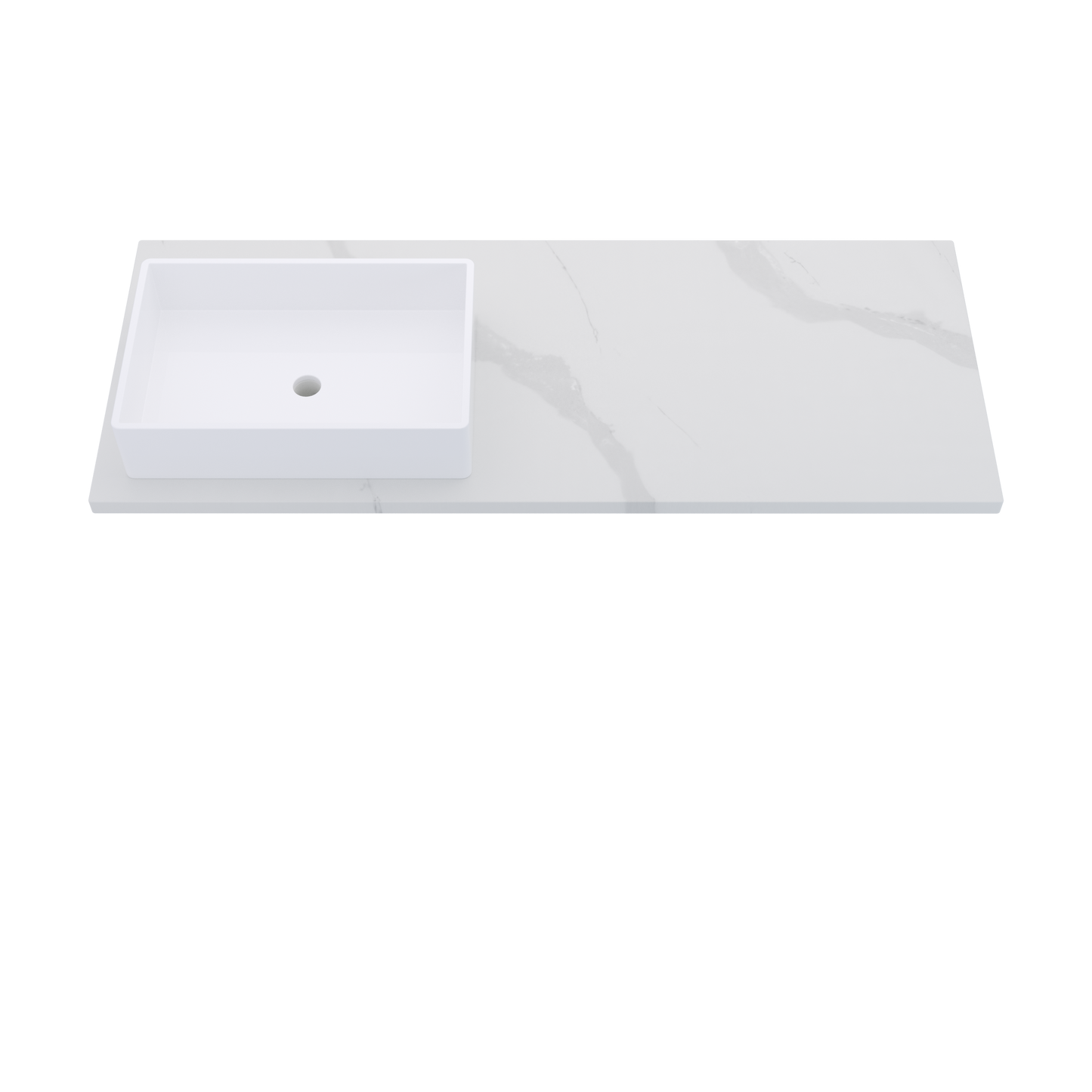 55" Vanderloc Silestone® Quartz Bathroom Vanity Top | Single Rectangle Sink | Offset in Classic Calacatta