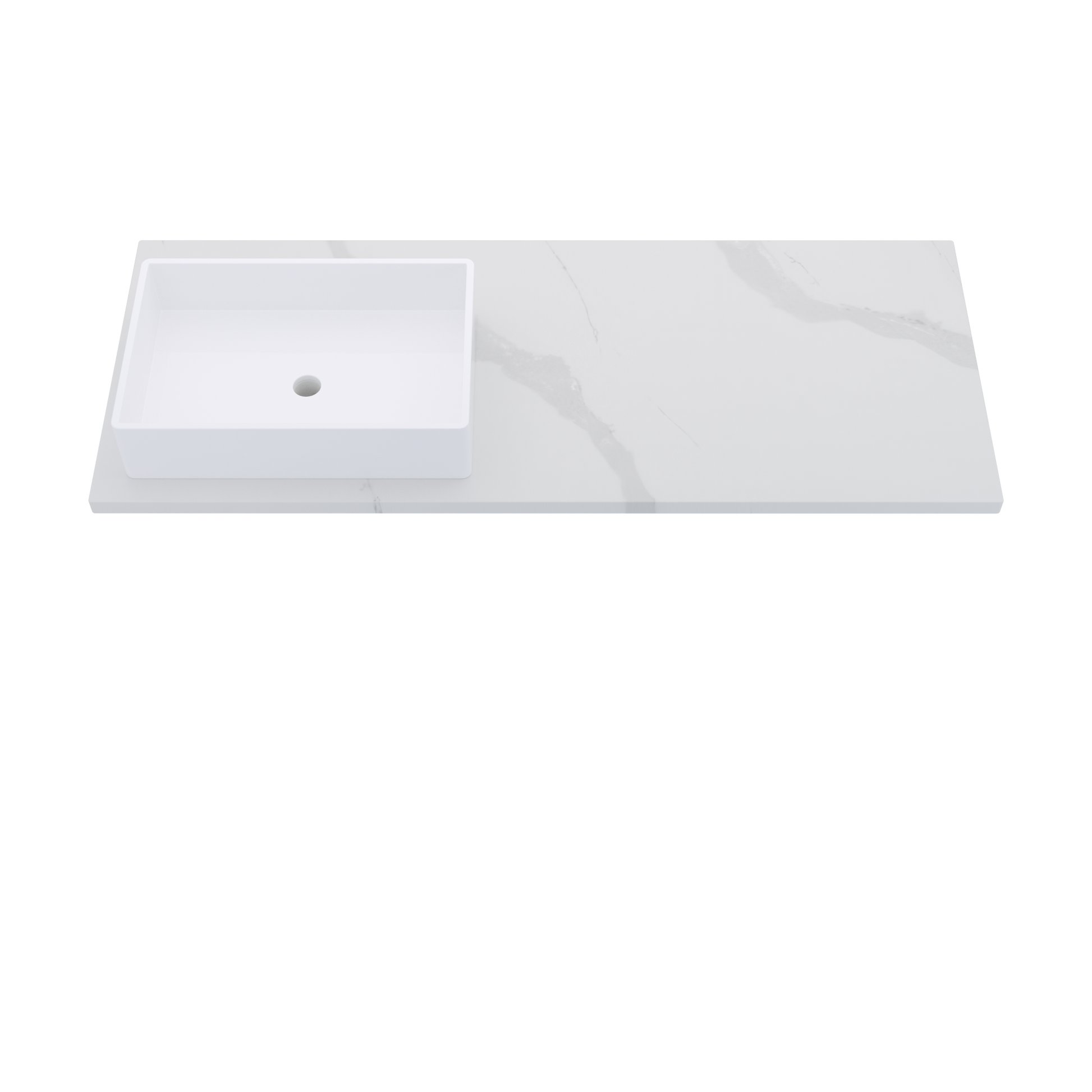 55" Vanderloc Silestone® Quartz Bathroom Vanity Top | Single Rectangle Sink | Offset in Classic Calacatta