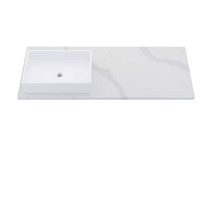 55" Vanderloc Silestone® Quartz Bathroom Vanity Top | Single Rectangle Sink | Offset in Classic Calacatta