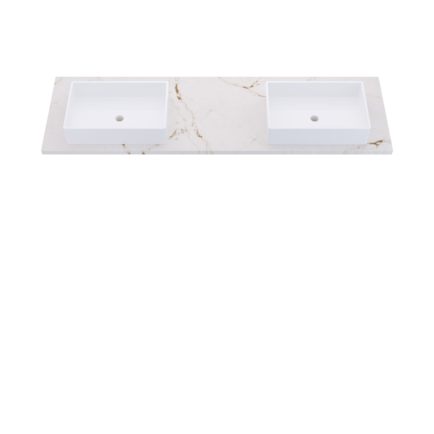 73" Vanderloc Silestone® Quartz Bathroom Vanity Top | Double Vigo Sink | Offset in Versailles Ivory