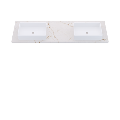 73" Vanderloc Silestone® Quartz Bathroom Vanity Top | Double Vigo Sink | Offset in Versailles Ivory