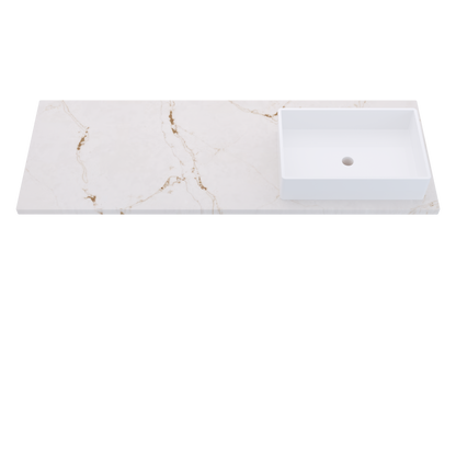 61" Vanderloc Silestone® Quartz Bathroom Vanity Top | Single Vigo Sink | Right Offset in Versailles Ivory