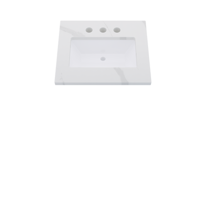 25" Vanderloc Silestone® Quartz Bathroom Vanity Top | Single Rectangle Sink | Centered in Classic Calacatta