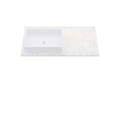 43" Vanderloc Silestone® Quartz Bathroom Vanity Top | Single Rectangle Sink | Offset in Snowy Ibiza