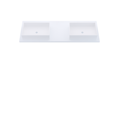 61" Vanderloc Silestone® Quartz Bathroom Vanity Top | Double Vigo Sink | Offset in Miami White