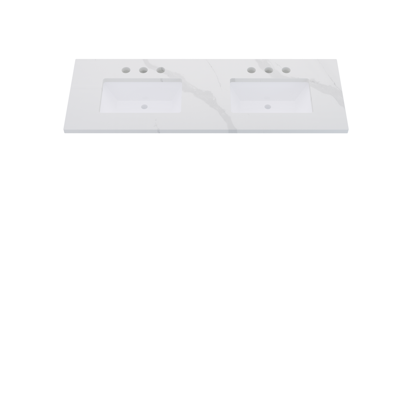 61" Vanderloc Silestone® Quartz Bathroom Vanity Top | Double Rectangle Sink | Centered in Classic Calacatta