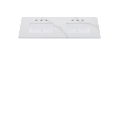 61" Vanderloc Silestone® Quartz Bathroom Vanity Top | Double Rectangle Sink | Centered in Classic Calacatta
