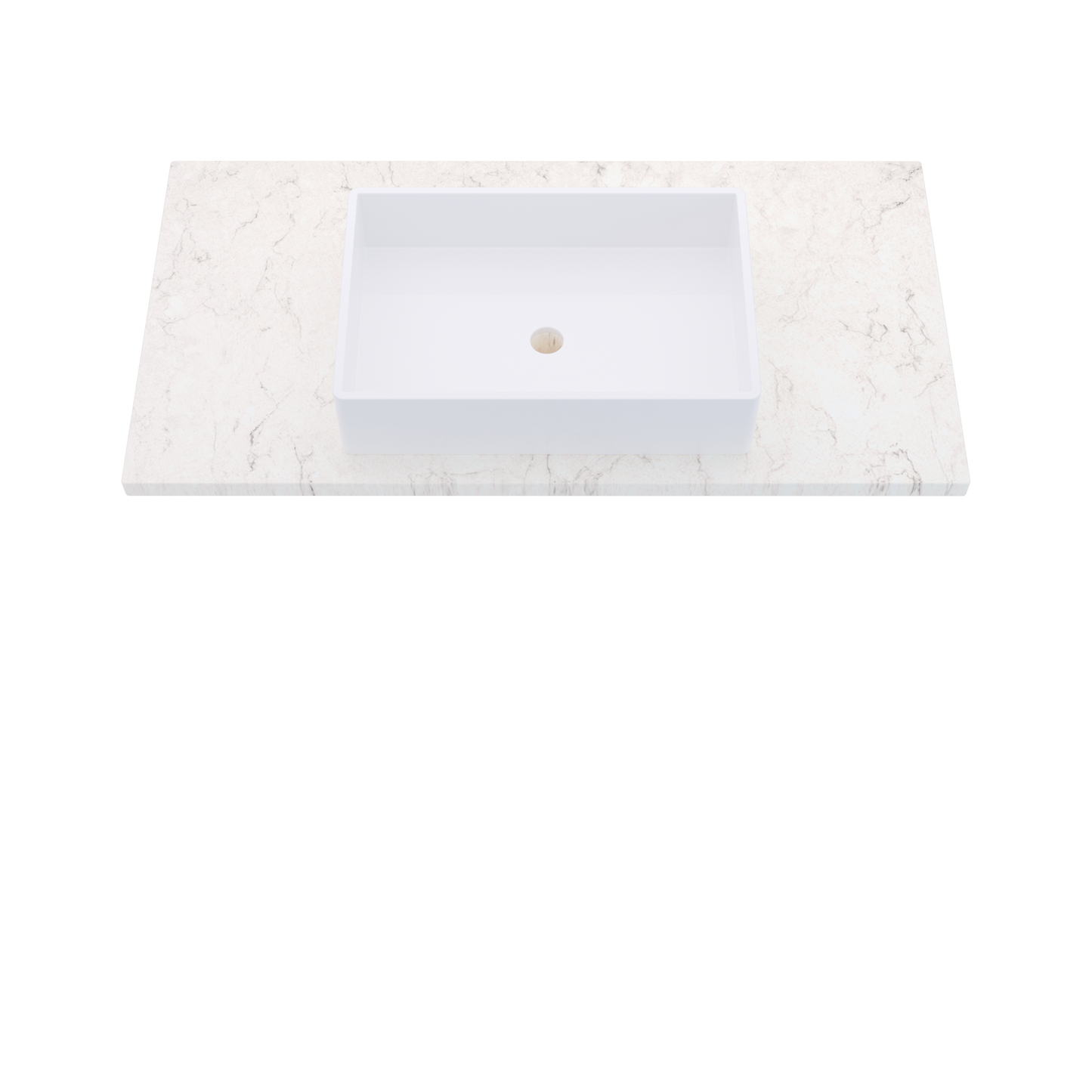 43" Vanderloc Silestone® Quartz Bathroom Vanity Top | Single Vigo Sink | Centered in Snowy Ibiza