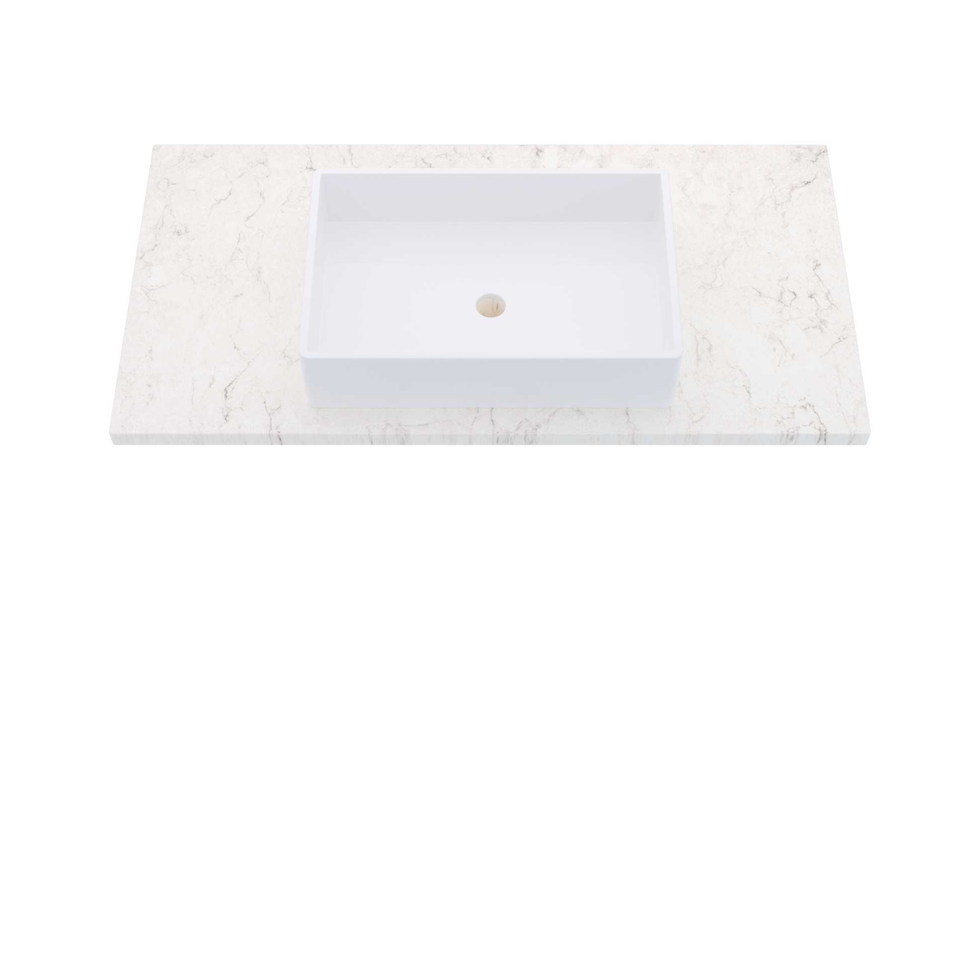 43" Vanderloc Silestone® Quartz Bathroom Vanity Top | Single Vigo Sink | Centered in Snowy Ibiza