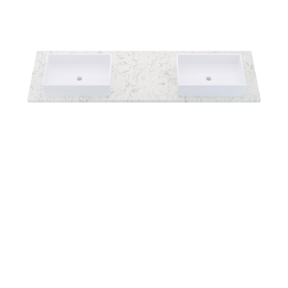 73" Vanderloc Silestone® Quartz Bathroom Vanity Top | Double Vigo Sink | Offset in Lyra