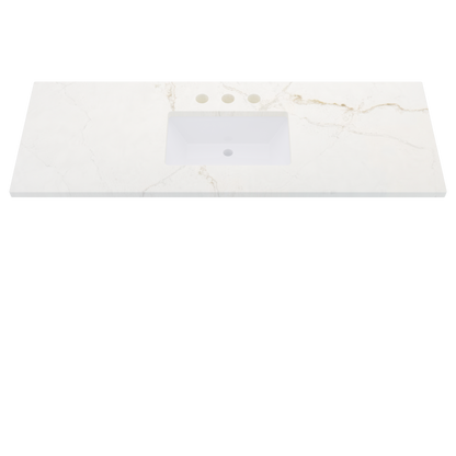 61" Vanderloc Silestone® Quartz Bathroom Vanity Top | Single Rectangle Sink | Centered in Blanc Elysee