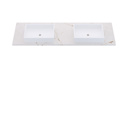 73" Vanderloc Silestone® Quartz Bathroom Vanity Top | Double Vigo Sink | Centered in Versailles Ivory