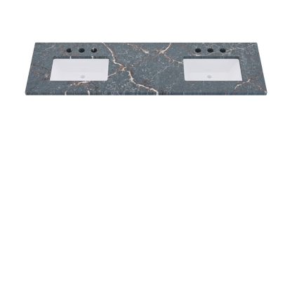 73" Vanderloc Silestone® Quartz Bathroom Vanity Top | Double Rectangle Sink | Offset in Parisien Bleu