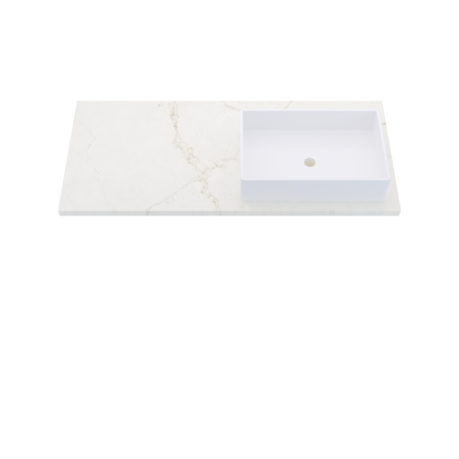 49" Vanderloc Silestone® Quartz Bathroom Vanity Top | Single Vigo Sink | Offset in Blanc Elysee