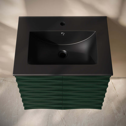 Swiss Madison, Cascade 24" Wall-Mounted Bathroom Vanity in Green Oak with Black Sink Top
