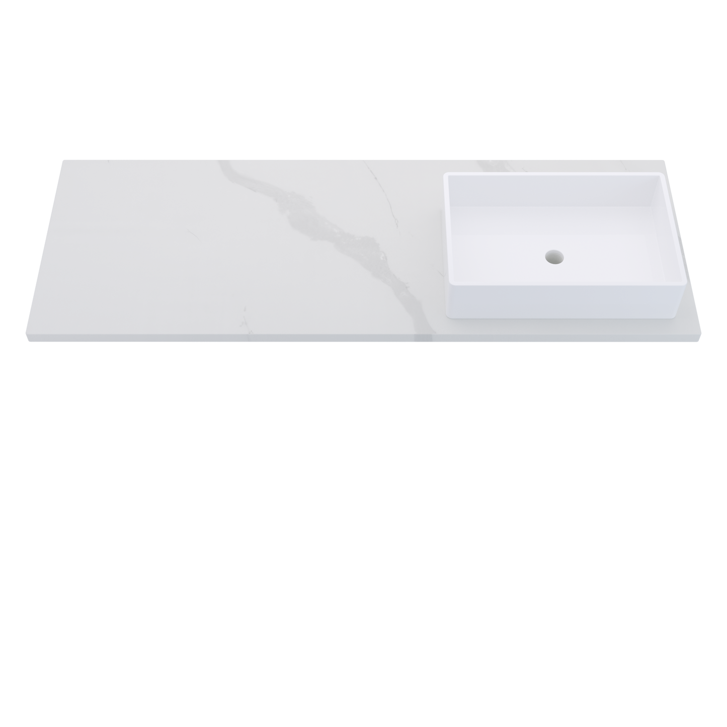 61" Vanderloc Silestone® Quartz Bathroom Vanity Top | Single Vigo Sink | Right Offset in Classic Calacatta