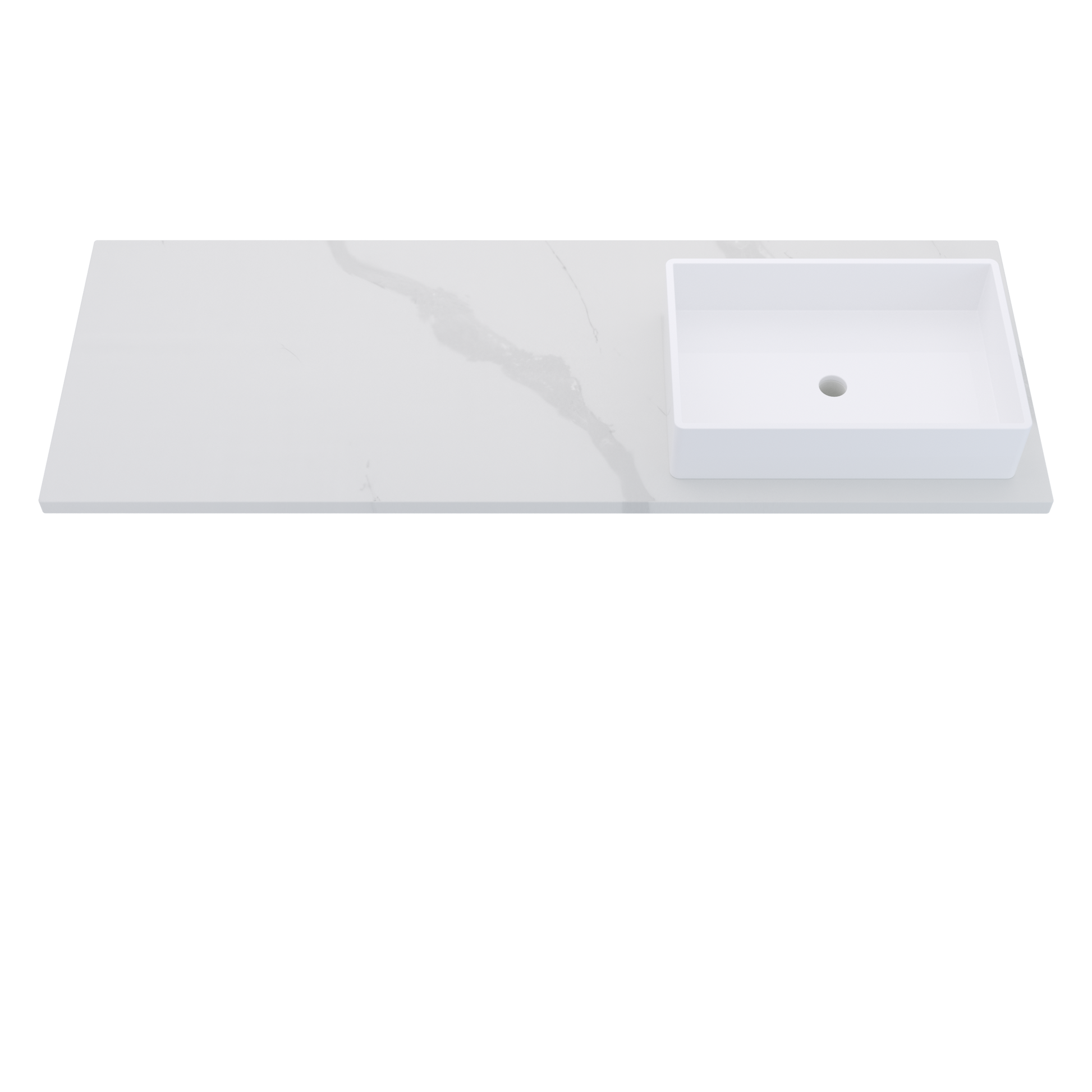 61" Vanderloc Silestone® Quartz Bathroom Vanity Top | Single Vigo Sink | Right Offset in Classic Calacatta