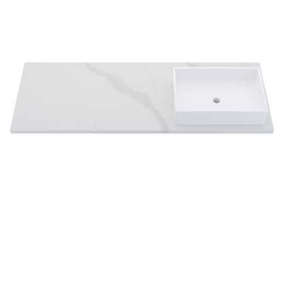 61" Vanderloc Silestone® Quartz Bathroom Vanity Top | Single Vigo Sink | Right Offset in Classic Calacatta
