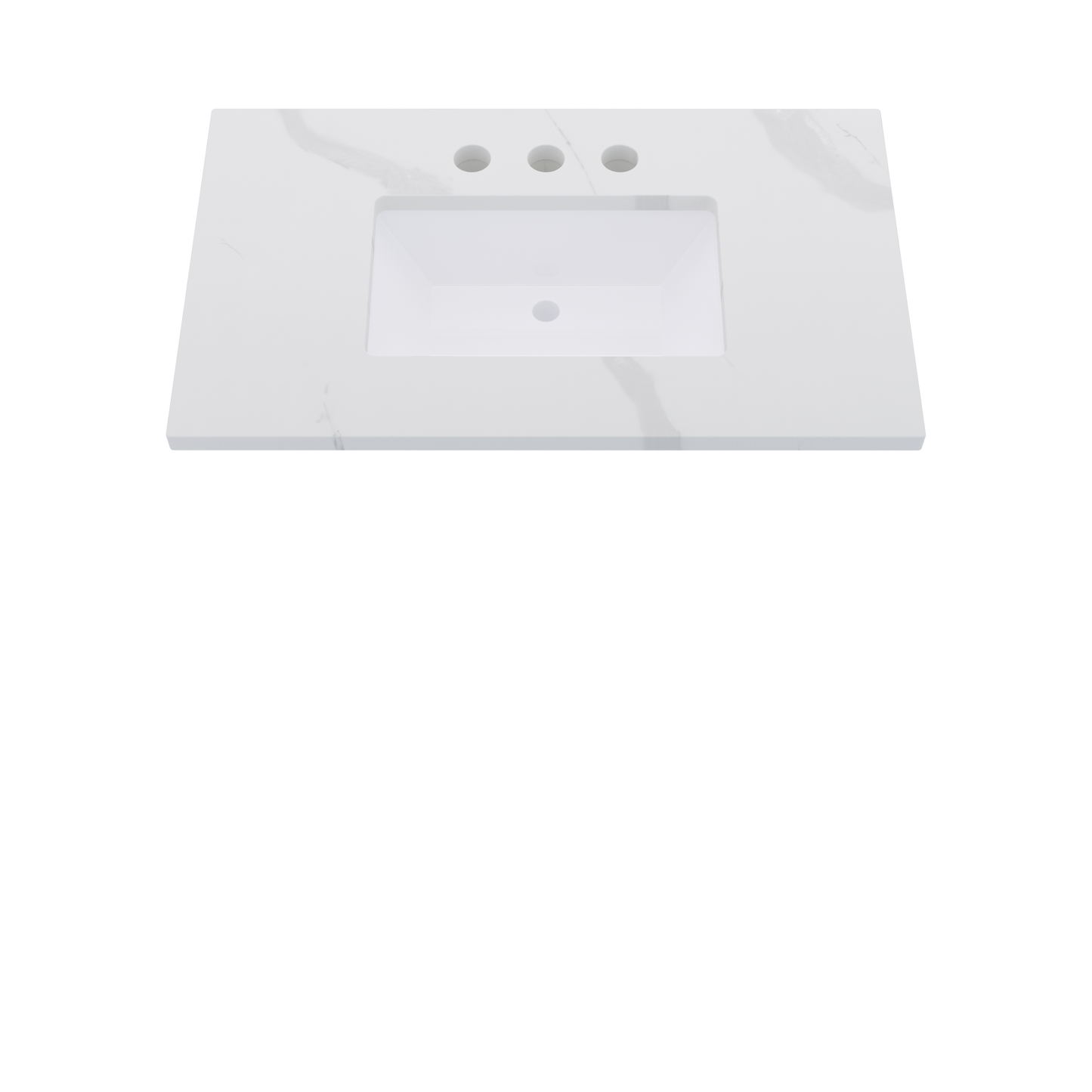 37" Vanderloc Silestone® Quartz Bathroom Vanity Top | Single Rectangle Sink | Centered in Classic Calacatta