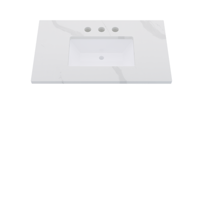 37" Vanderloc Silestone® Quartz Bathroom Vanity Top | Single Rectangle Sink | Centered in Classic Calacatta