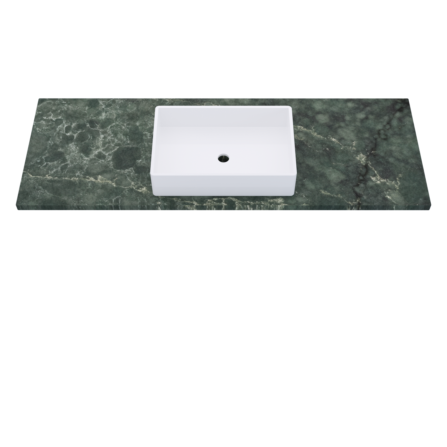 61" Vanderloc Silestone® Quartz Bathroom Vanity Top | Single Vigo Sink | Centered in Jardin Emerald