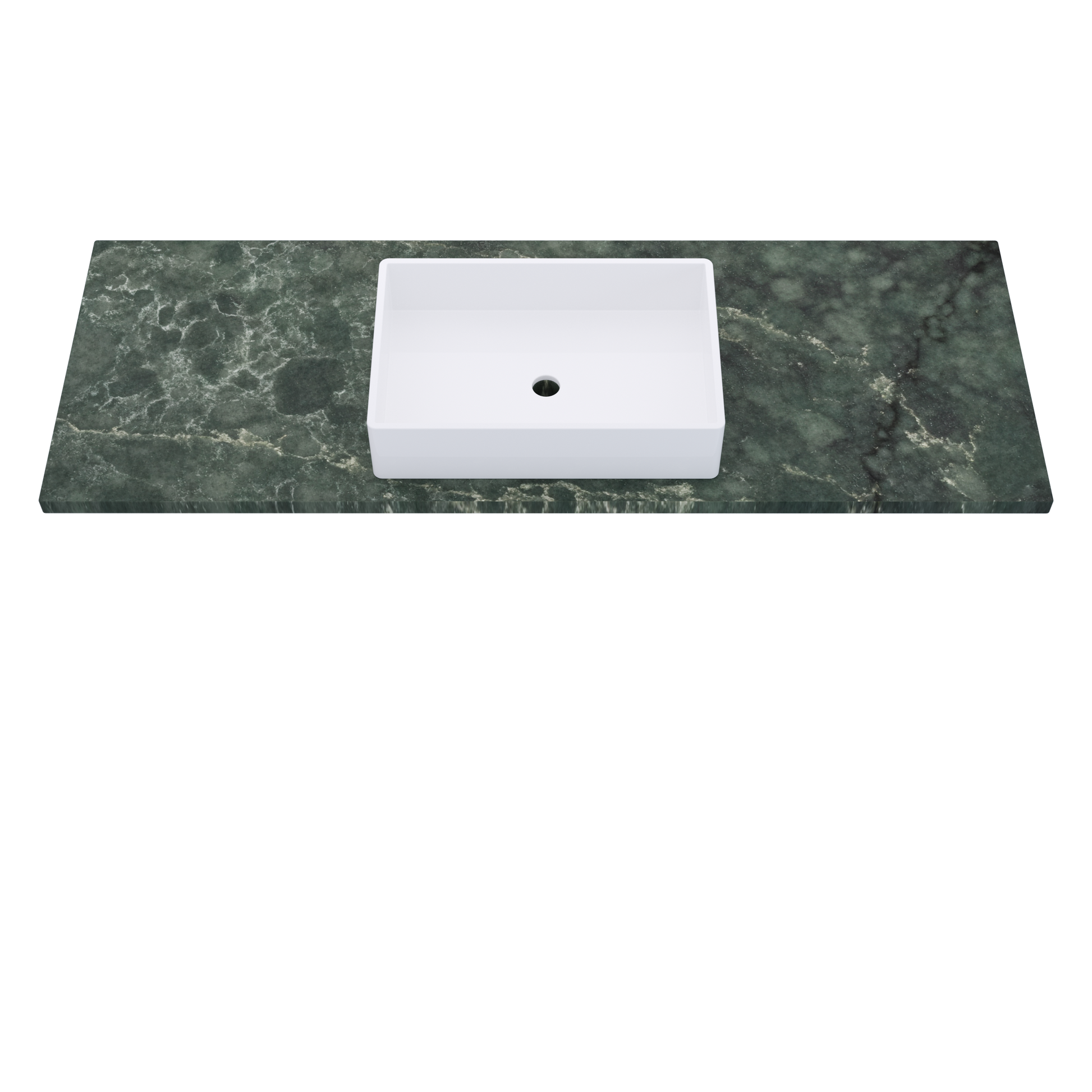 61" Vanderloc Silestone® Quartz Bathroom Vanity Top | Single Vigo Sink | Centered in Jardin Emerald