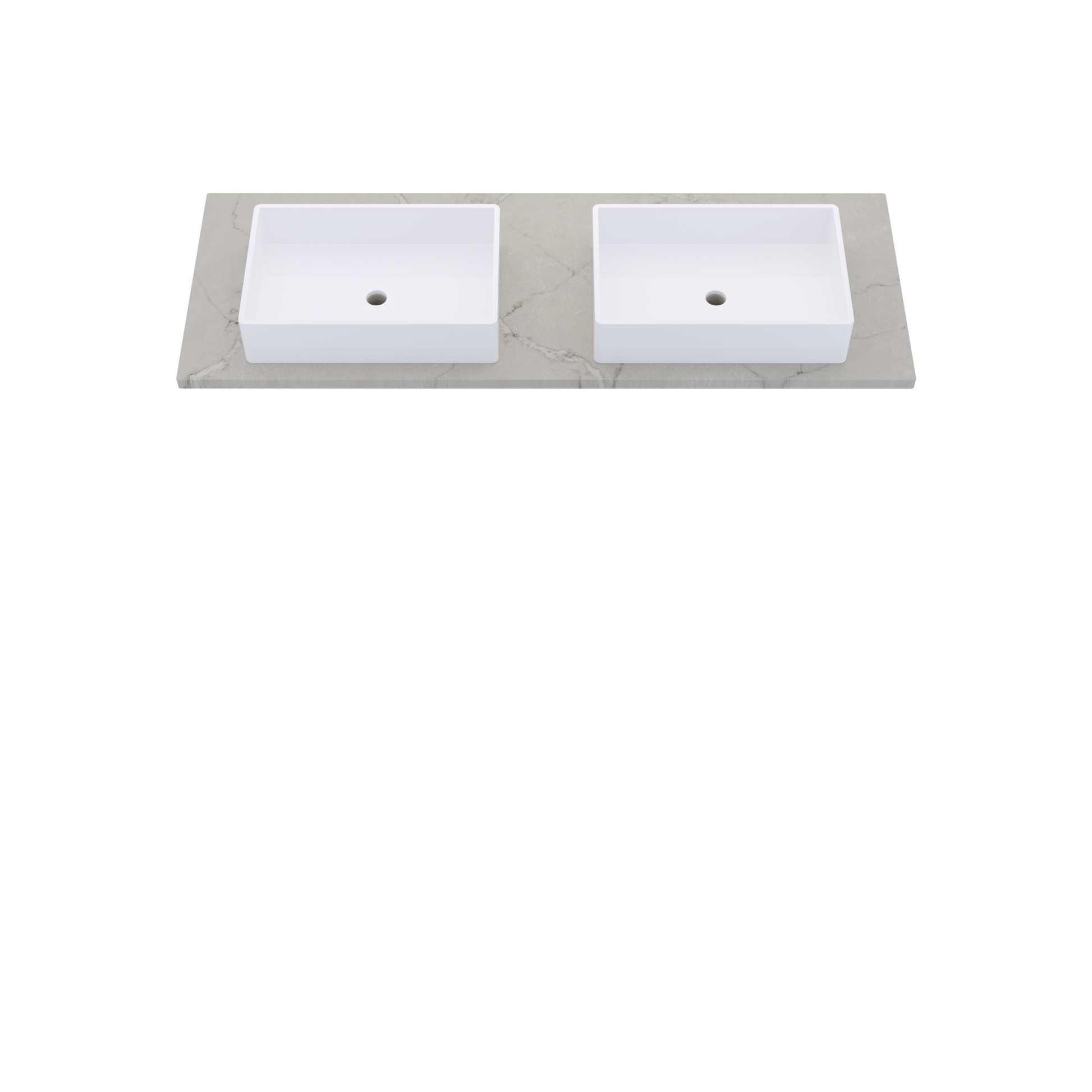 61" Vanderloc Silestone® Quartz Bathroom Vanity Top | Double Vigo Sink | Centered in Victorian Silver