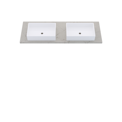 61" Vanderloc Silestone® Quartz Bathroom Vanity Top | Double Vigo Sink | Centered in Victorian Silver