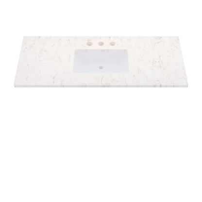 55" Vanderloc Silestone® Quartz Bathroom Vanity Top | Single Rectangle Sink | Centered in Snowy Ibiza
