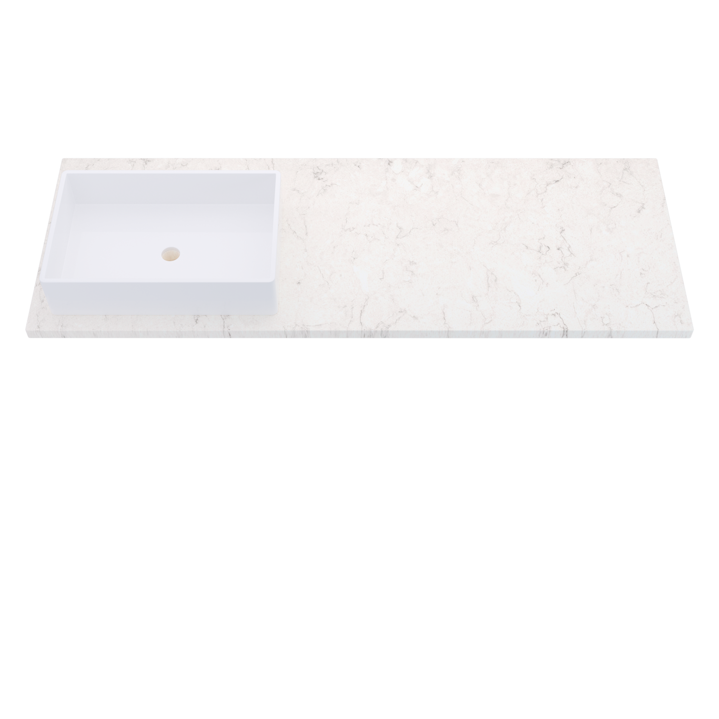 61" Vanderloc Silestone® Quartz Bathroom Vanity Top | Single Rectangle Sink | Offset in Snowy Ibiza