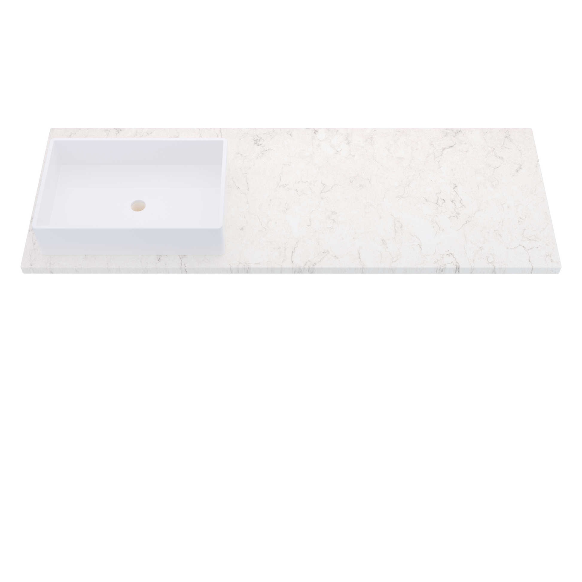 61" Vanderloc Silestone® Quartz Bathroom Vanity Top | Single Rectangle Sink | Offset in Snowy Ibiza