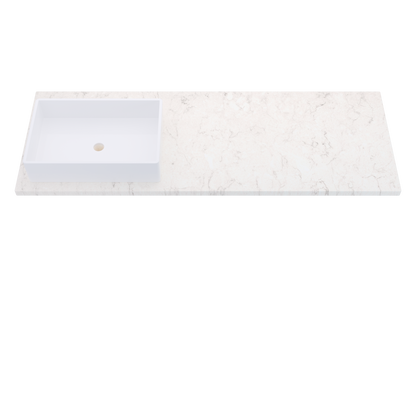 61" Vanderloc Silestone® Quartz Bathroom Vanity Top | Single Rectangle Sink | Offset in Snowy Ibiza