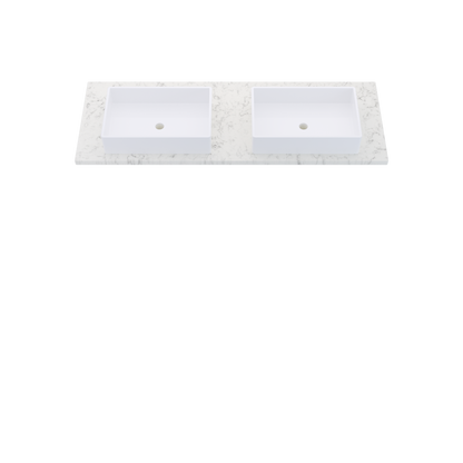 61" Vanderloc Silestone® Quartz Bathroom Vanity Top | Double Vigo Sink | Centered in Lyra