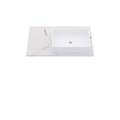 37" Vanderloc Silestone® Quartz Bathroom Vanity Top | Single Vigo Sink | Offset in Versailles Ivory