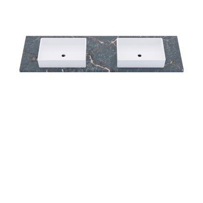 73" Vanderloc Silestone® Quartz Bathroom Vanity Top | Double Vigo Sink | Centered in Parisien Bleu