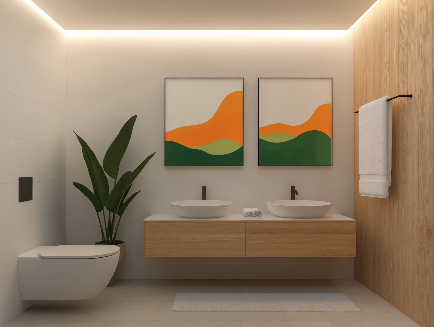 Double Sink Wall Mount / Floating, White, Bathroom Vanity