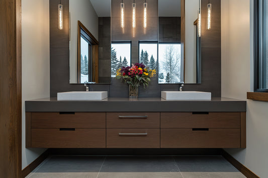 Double Sink Wall Mount / Floating, White-Grey, Bathroom Vanity