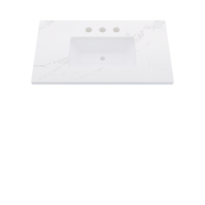 37" Vanderloc Silestone® Quartz Bathroom Vanity Top | Single Rectangle Sink | Centered in Et Calacatta Gold