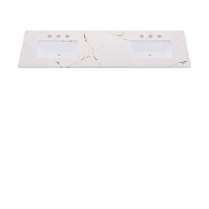 73" Vanderloc Silestone® Quartz Bathroom Vanity Top | Double Rectangle Sink | Offset in Versailles Ivory