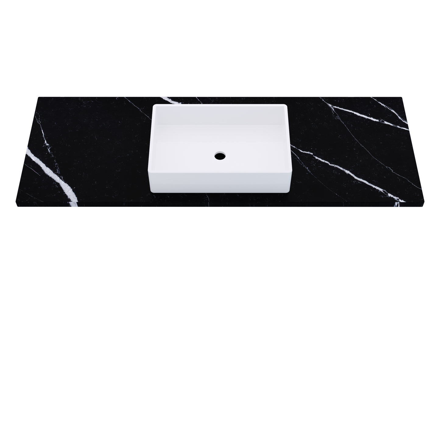 61" Vanderloc Silestone® Quartz Bathroom Vanity Top | Single Vigo Sink | Centered in Eternal Marquina