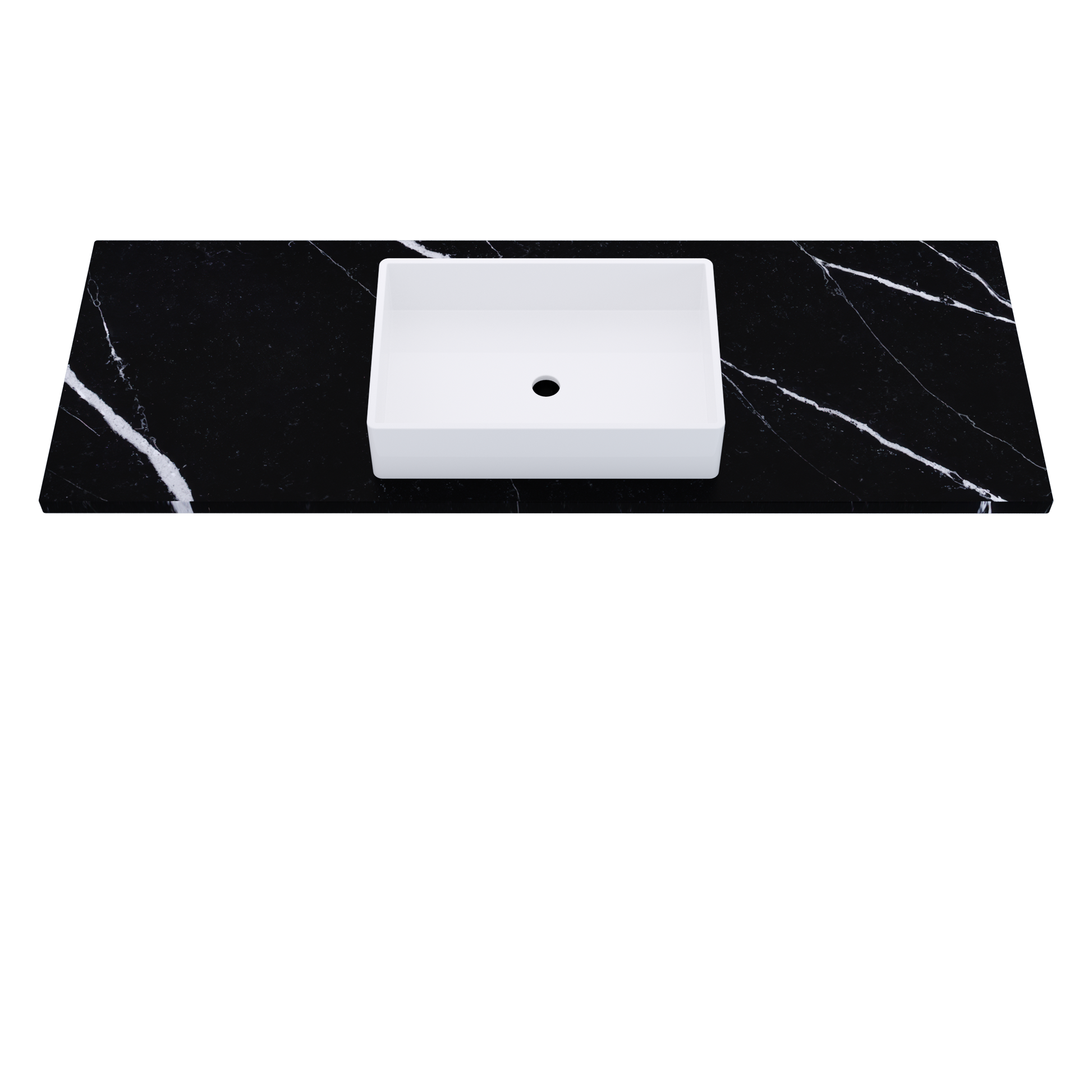 61" Vanderloc Silestone® Quartz Bathroom Vanity Top | Single Vigo Sink | Centered in Eternal Marquina