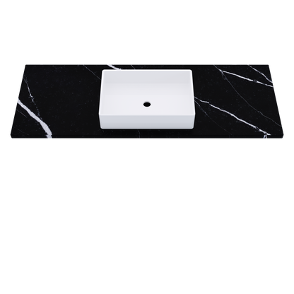 61" Vanderloc Silestone® Quartz Bathroom Vanity Top | Single Vigo Sink | Centered in Eternal Marquina