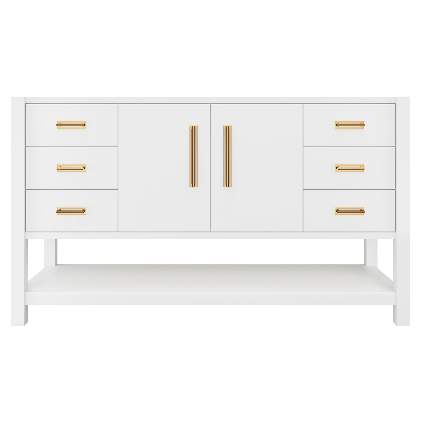 Kiawah Single Extra-Wide Bath Vanity 60in Pure White Satin Gold
