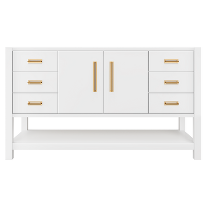 Kiawah Single Extra-Wide Bath Vanity 60in Pure White Satin Gold