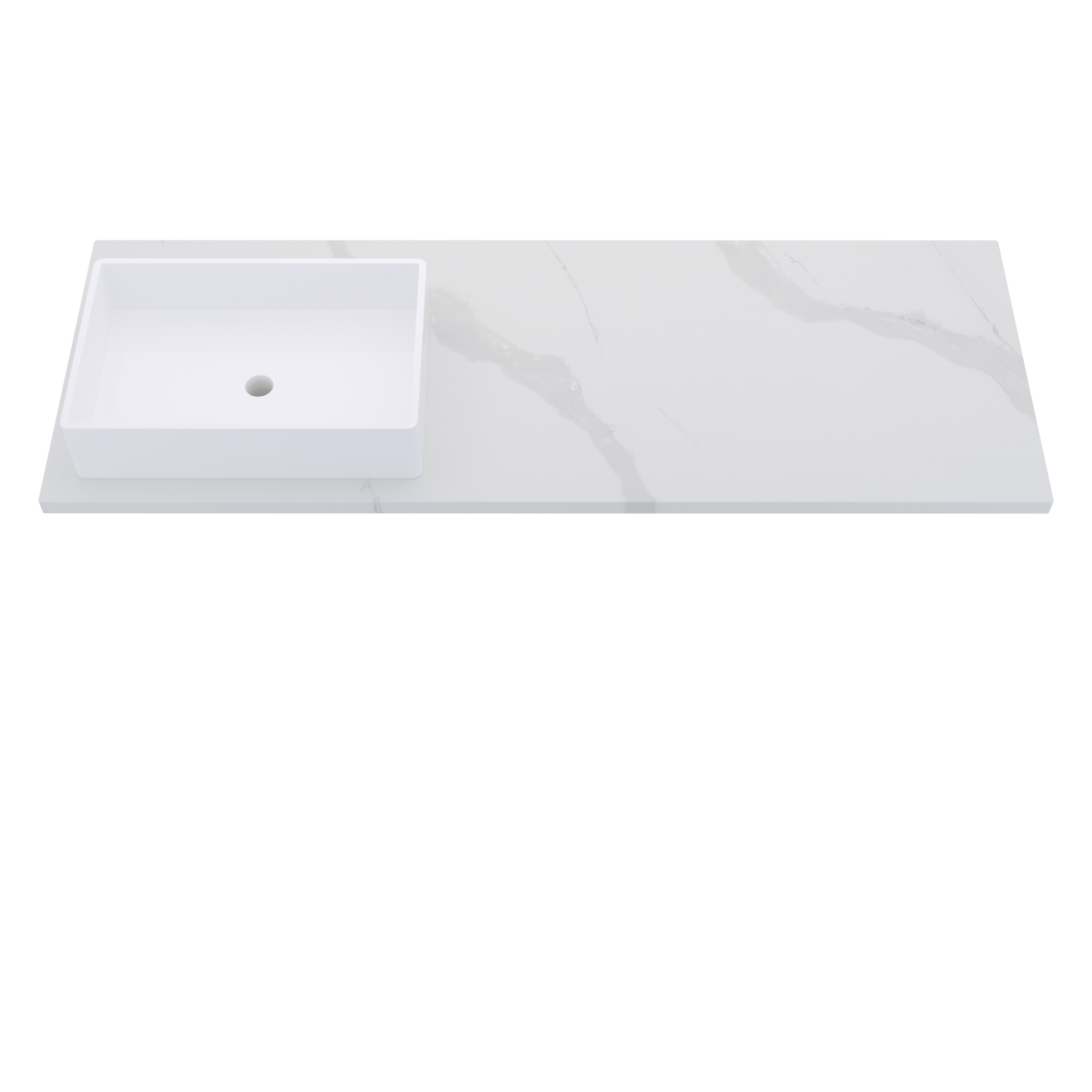 61" Vanderloc Silestone® Quartz Bathroom Vanity Top | Single Rectangle Sink | Offset in Classic Calacatta
