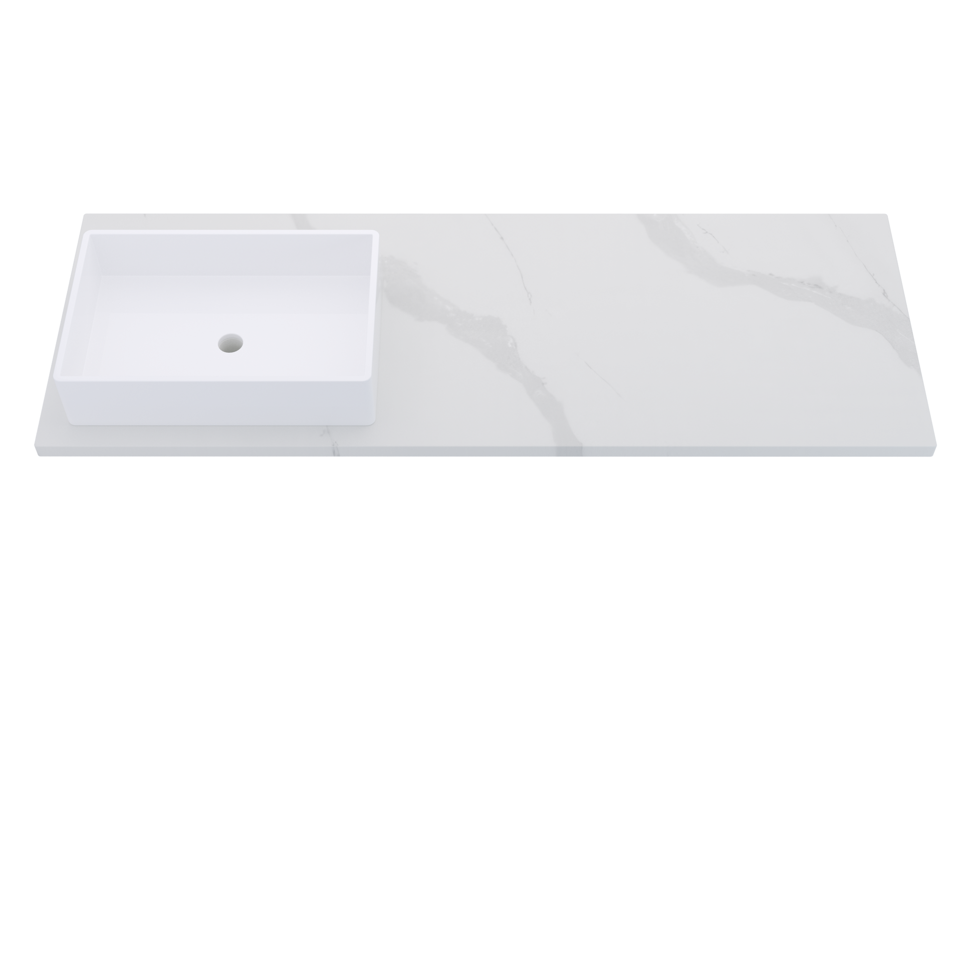61" Vanderloc Silestone® Quartz Bathroom Vanity Top | Single Rectangle Sink | Offset in Classic Calacatta