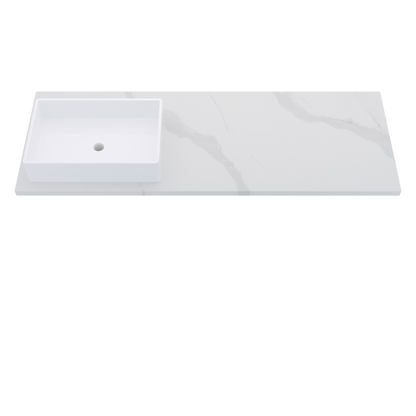 61" Vanderloc Silestone® Quartz Bathroom Vanity Top | Single Rectangle Sink | Offset in Classic Calacatta