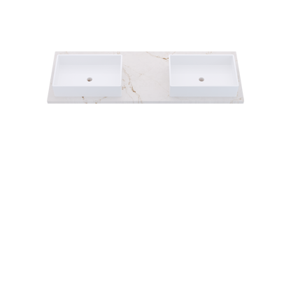 61" Vanderloc Silestone® Quartz Bathroom Vanity Top | Double Vigo Sink | Offset in Versailles Ivory